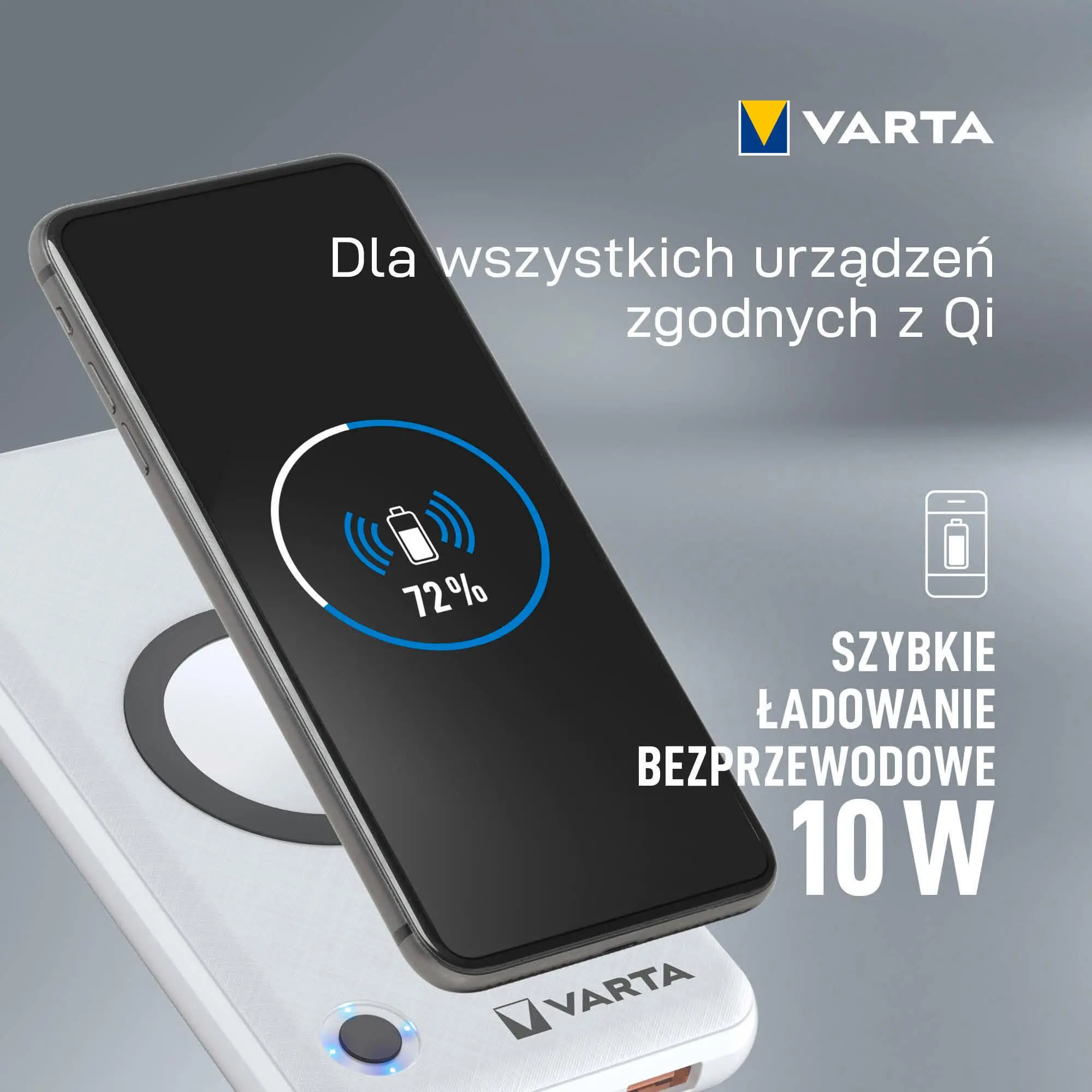 Powerbank VARTA Wireless 15000mAh PASS THROUGH 2xUSB USB-C 20W Biały