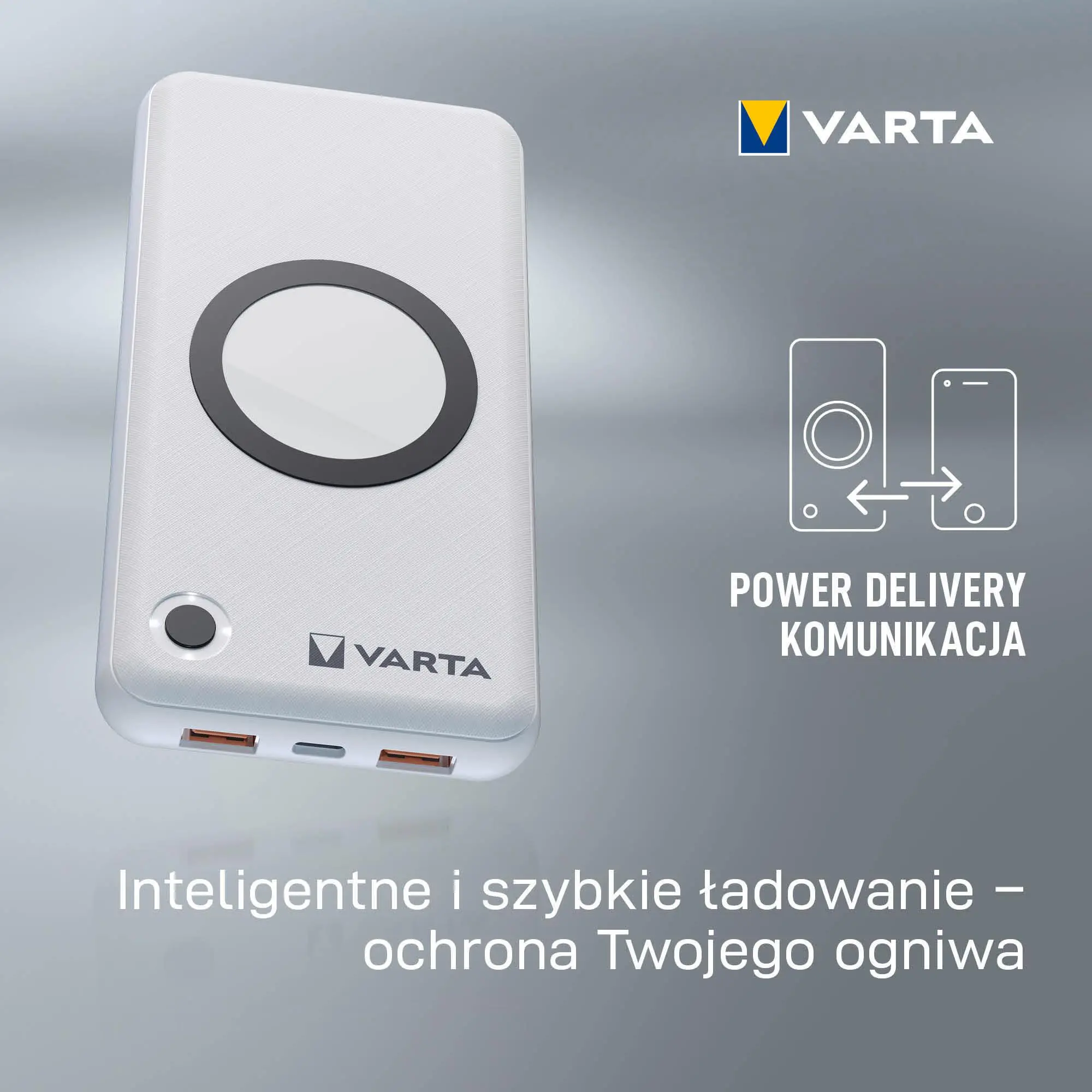 Powerbank VARTA Wireless 15000mAh PASS THROUGH 2xUSB USB-C 20W Biały