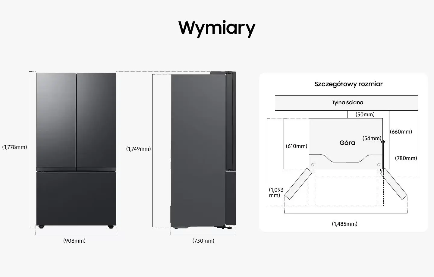 Lodówka Samsung RF24BB620EB1 Pełny No Frost 177,8cm Zdalne sterowanie Grafitowa Stal