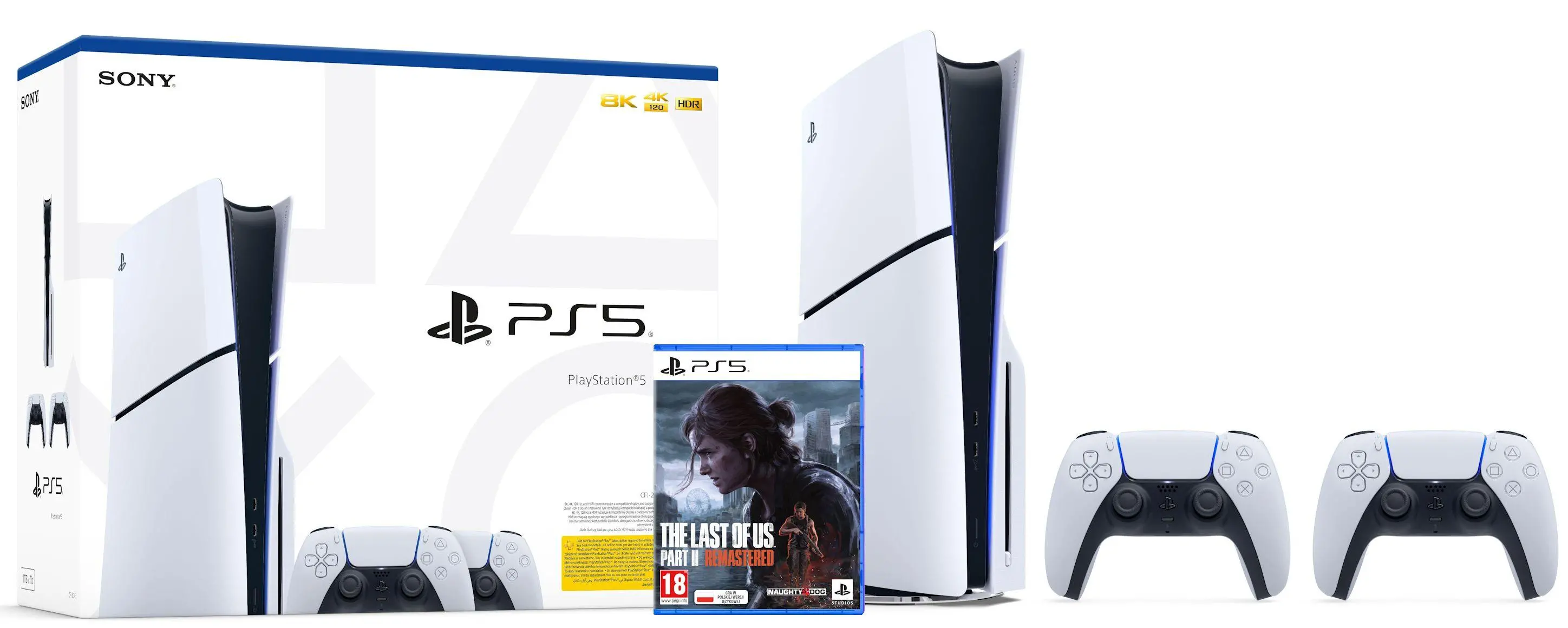 Konsola Sony PlayStation 5 Slim D Chassis (PS5) 1TB z napędem + Dodatkowy Pad Biały + The Last of Us Part II Remastered