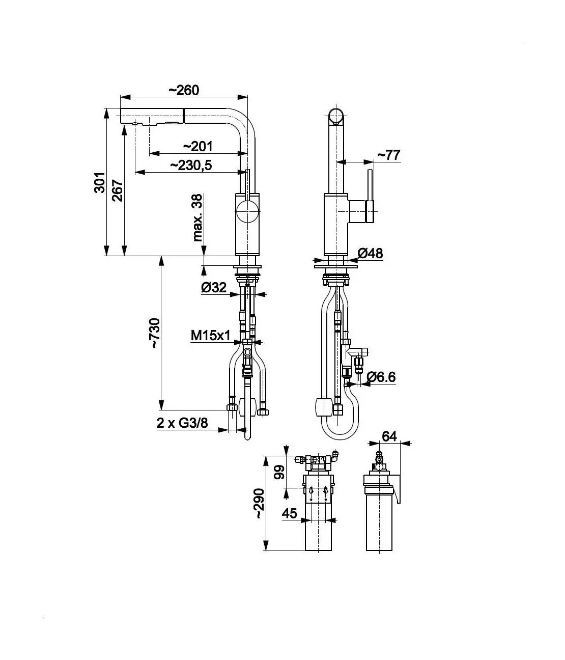 Bateria KFA Armatura Arura Duero Pure Basic Pull-Out 6623-115-81 Czarny Stal szlachetna