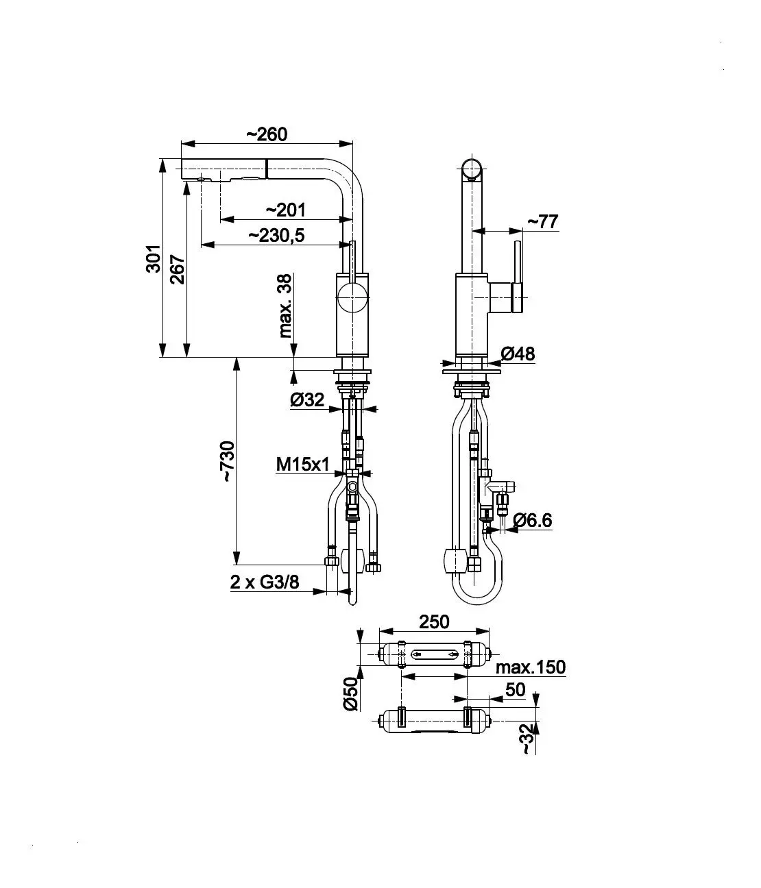 Bateria KFA Armatura Arura Duero Pure Basic Pull-Out 6623-112-22 Inox Stal szlachetna