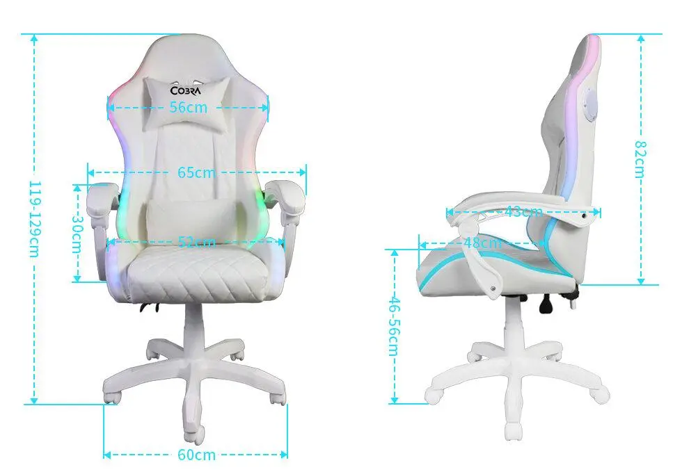 Fotel Cobra WS8153 Gamingowy do 120kg Skóra ECO Oświetlenie RGB Głośniki Bluetooth Biały