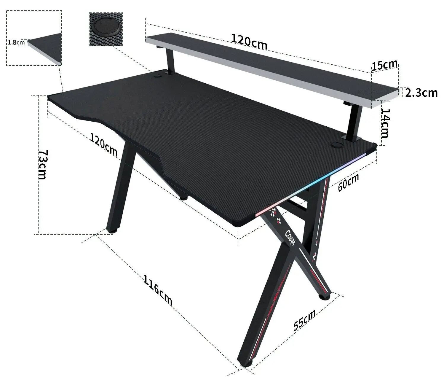 Biurko Cobra CRF4010RGB 120cm Czarny