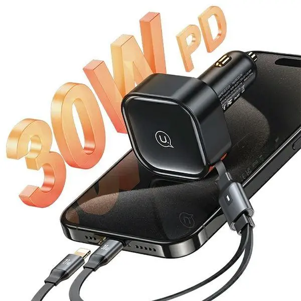 Ładowarka samochodowa USAMS 2xUSB-C C41 PD 30W Fast Charge Czarny