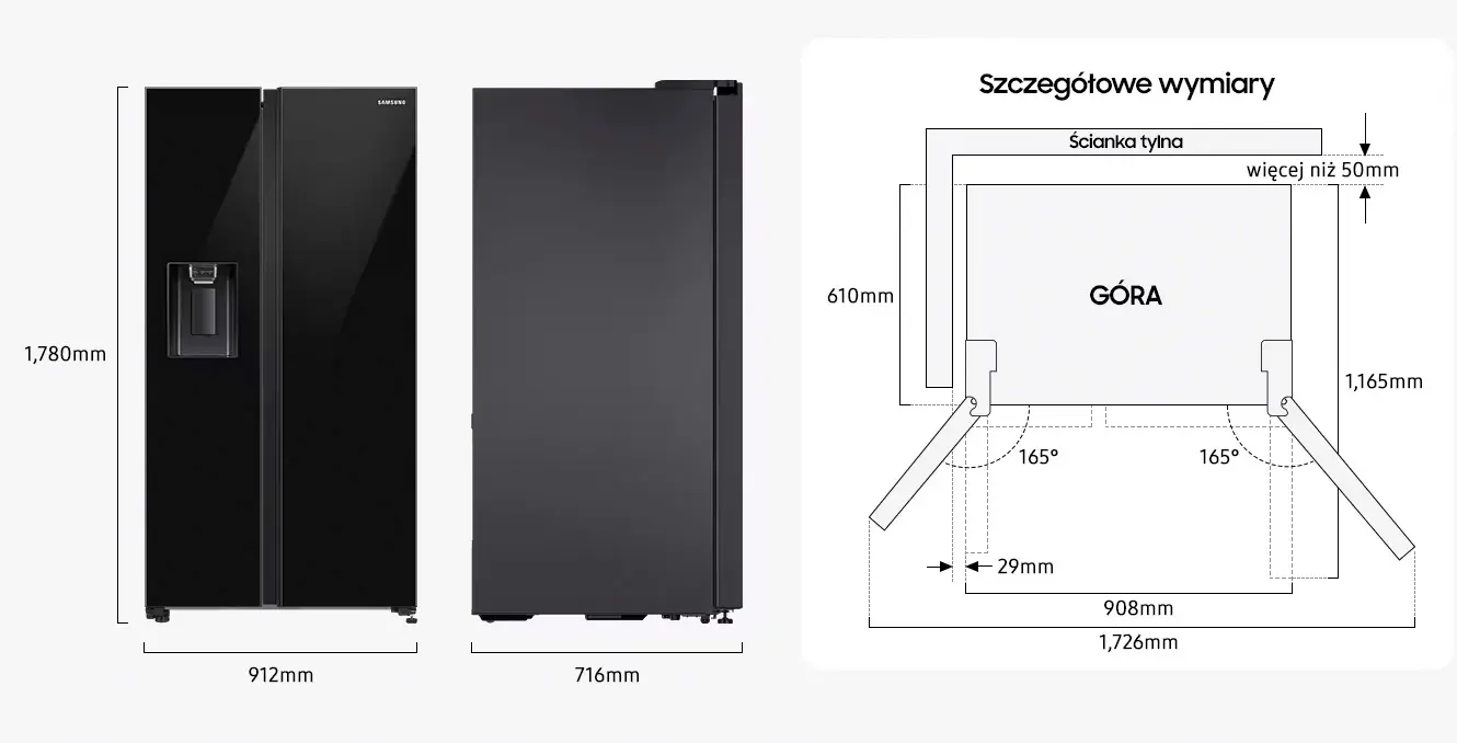 Lodówka Samsung RS65DG54M32C Pełny No Frost 178cm Dystrybutor wody Kostkarka automatyczna Zdalne sterowanie Czarne szkło