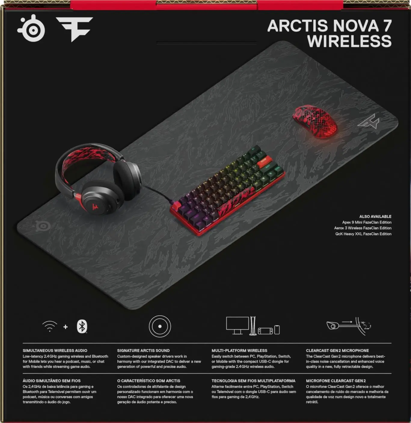 Słuchawki bezprzewodowe z mikrofonem SteelSeries Arctis Nova 7 Wireles FaZe Clan Limited Edition Nauszne