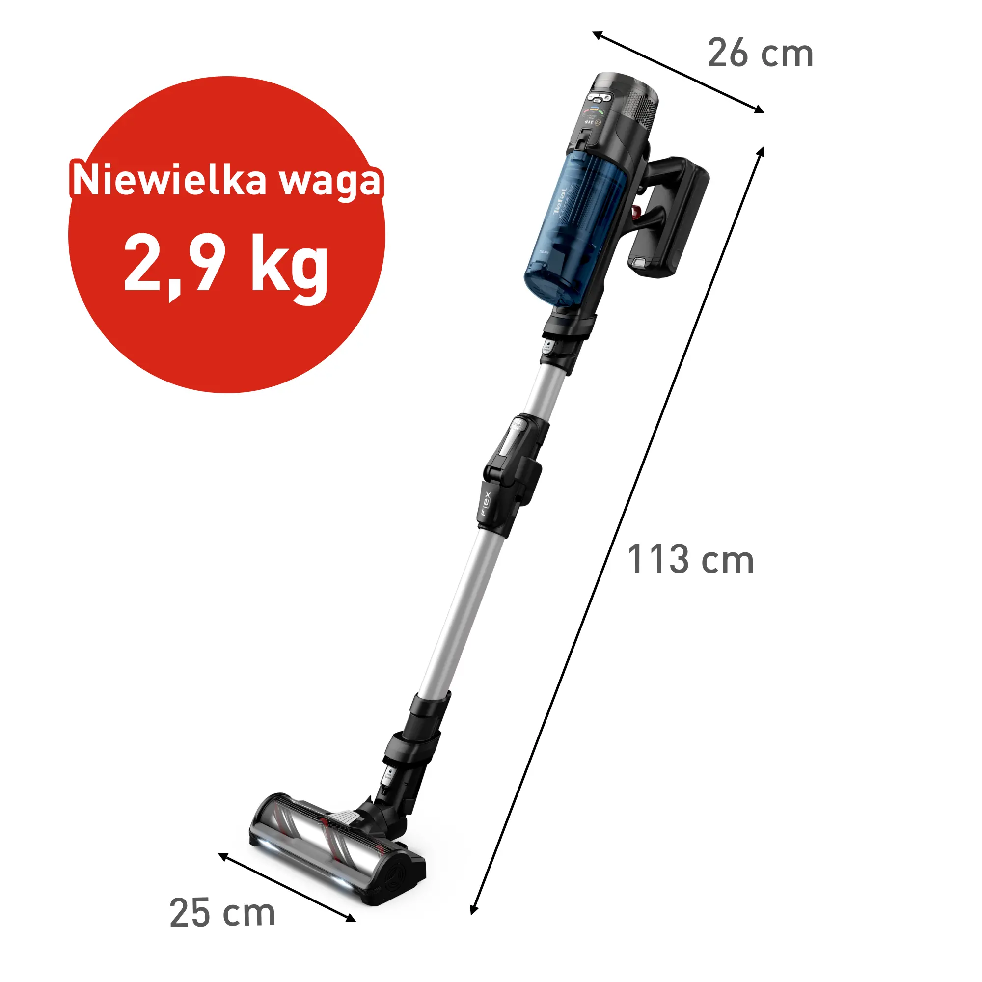 Odkurzacz Tefal X-Force Flex 13.60 TY9AC1 60min Funkcja mycia AeroSpin Aqua Wymienny akumulator