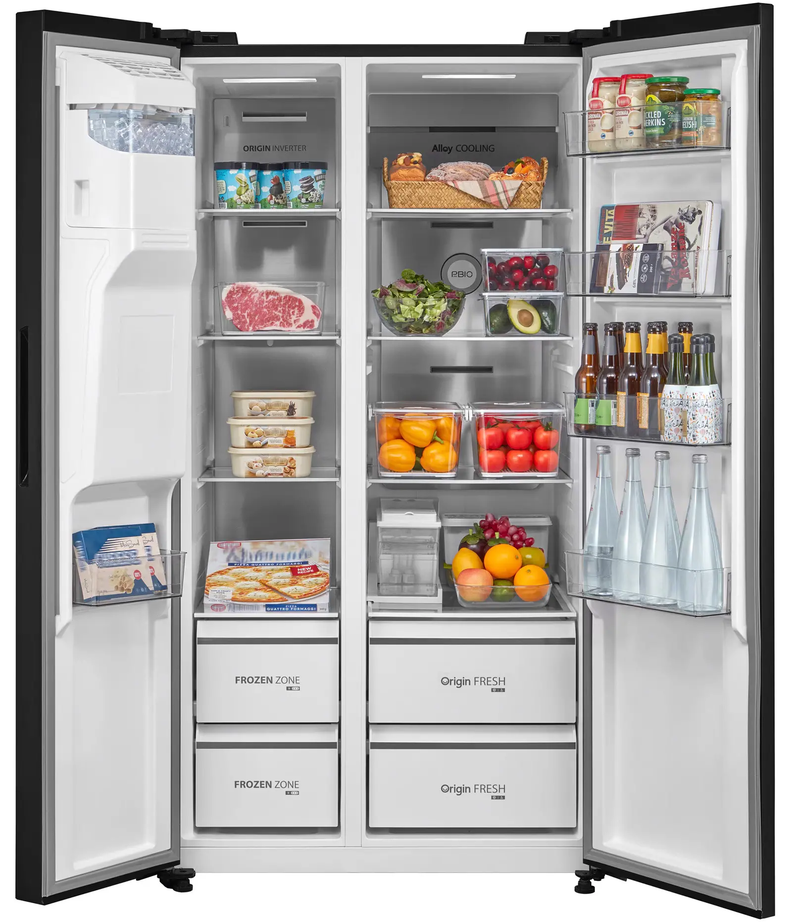 Lodówka Toshiba SBS GR-RS755WI-PMJ(05) Pełny No Frost 177,5cm Dystrybutor wody Zdalne sterowanie Czarny Inox