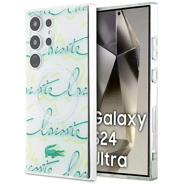 Etui Lacoste LCHMS24LUSCN Hardcase Logo Script MagSafe do Samsung Galaxy S24 Ultra Biały