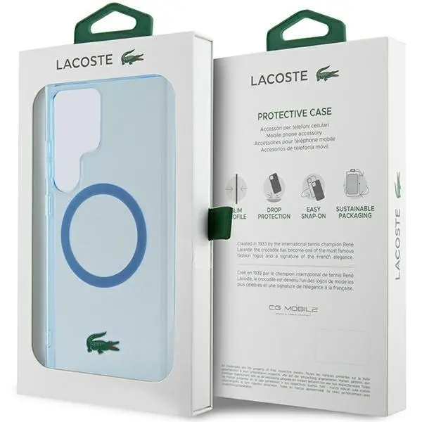 Etui Lacoste LCHMS24LULOLB Hardcase Transparent MagSafe do Samsung Galaxy S24 Ultra Jasnoniebieski