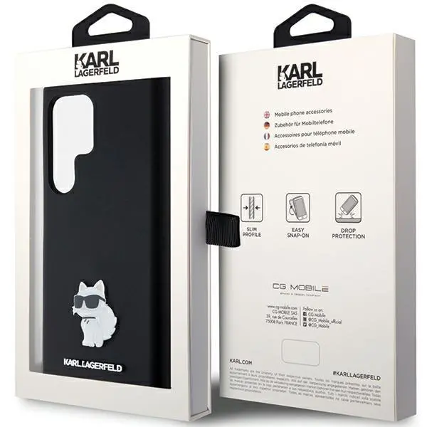 Etui Karl Lagerfeld Hardcase Silicone Choupette Metal Pin do Samsung Galaxy S24 Ultra Czarny