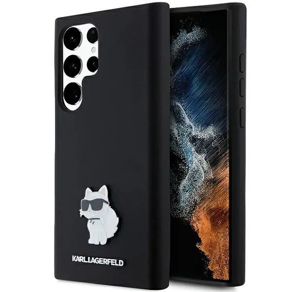 Etui Karl Lagerfeld Hardcase Silicone Choupette Metal Pin do Samsung Galaxy S24 Ultra Czarny