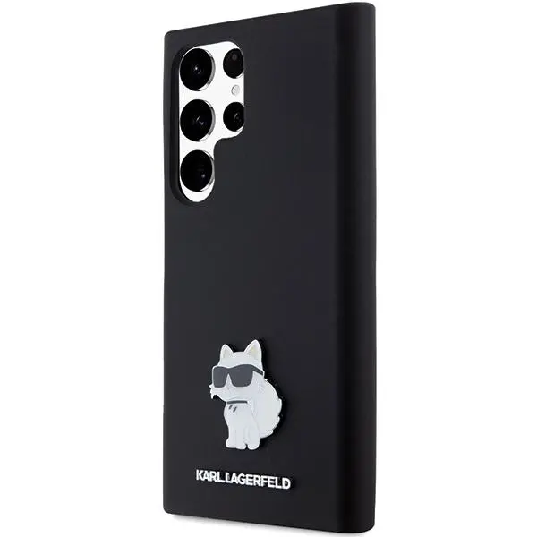 Etui Karl Lagerfeld Hardcase Silicone Choupette Metal Pin do Samsung Galaxy S24 Ultra Czarny