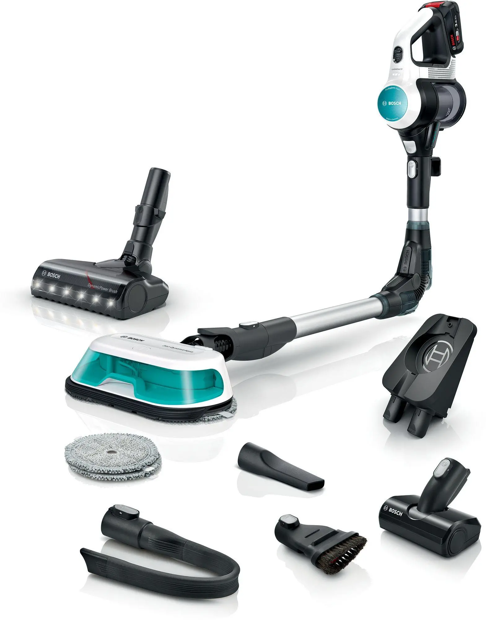 Bosch Unlimited 7 ProHygienic Aqua BCS71HYG3 40min Funkcja mycia Wymienny akumulator Mini elektroszczotka