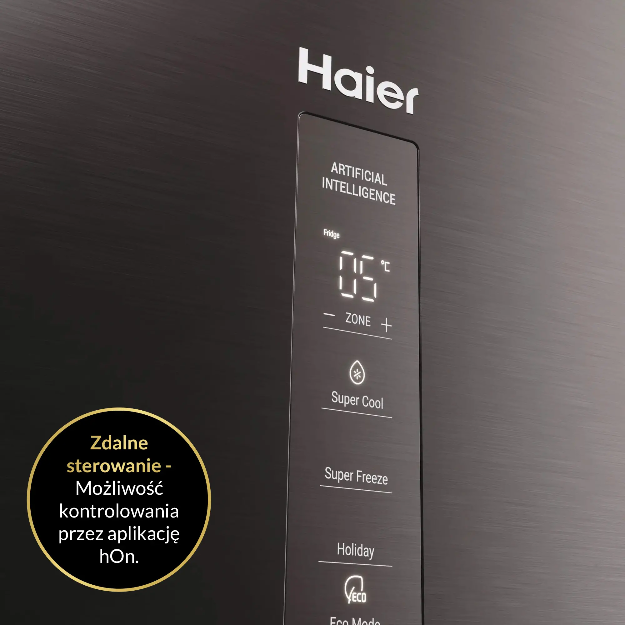 Lodówka Haier Seria 5 HDPW5618DNPD Pełny No Frost 185cm Szuflada z kontrolą wilgotności Zdalne sterowanie Dark Inox