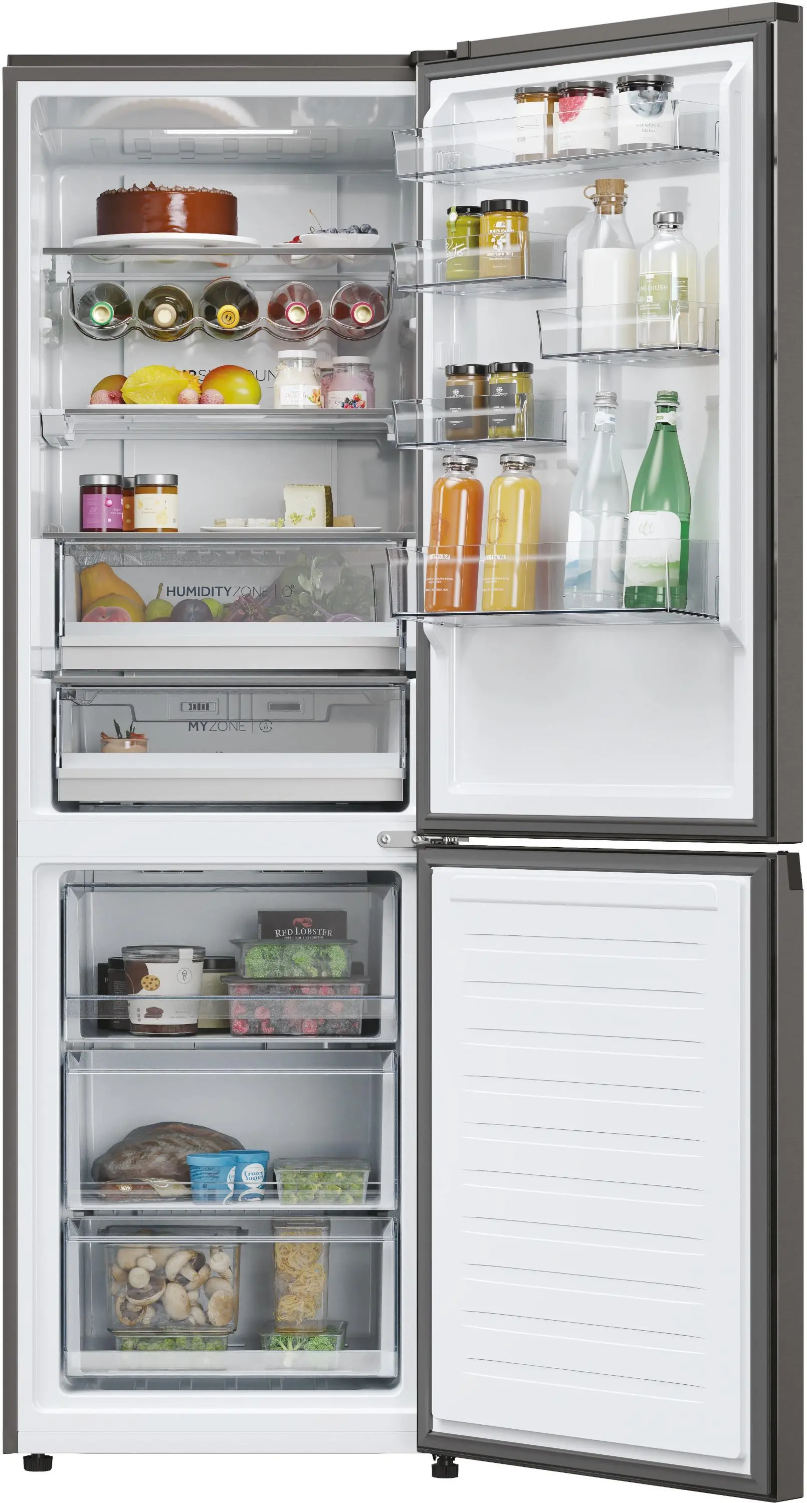 Lodówka Haier Seria 5 HDPW5618DNPD Pełny No Frost 185cm Szuflada z kontrolą wilgotności Zdalne sterowanie Dark Inox