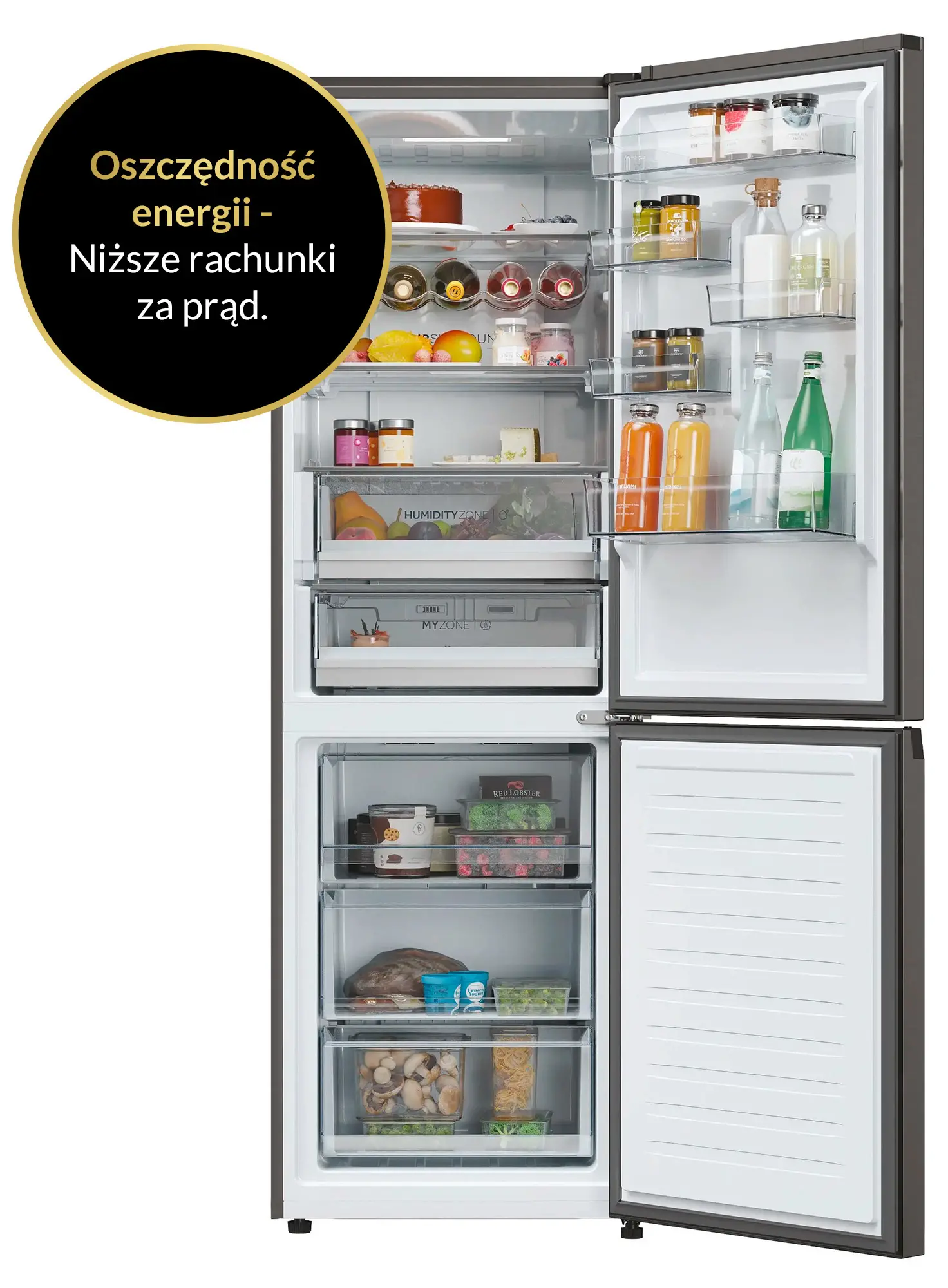 Lodówka Haier Seria 5 HDPW5618DNPD Pełny No Frost 185cm Szuflada z kontrolą wilgotności Zdalne sterowanie Dark Inox