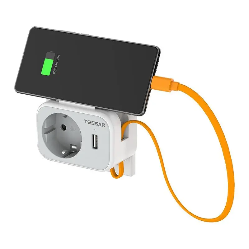 Gniazdo sieciowe Tessan TS-332-DE 1 gniazdo USB-A Biało-szary