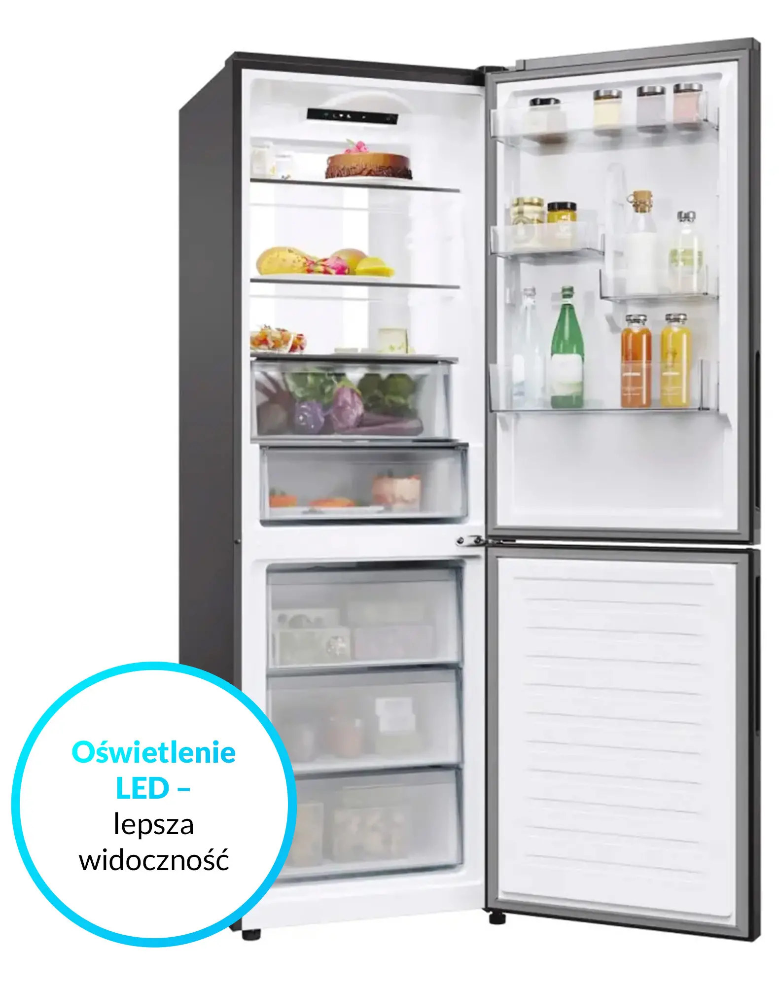 Lodówka Candy Fresco 500 CNCQ4T618EB Pełny No Frost 185cm Komora