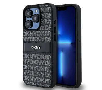 Etui DKNY Hardcase Leather Mono Stripe & Metal Logo do iPhone 15 Pro Czarny