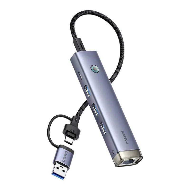 Hub USB Baseus B0005280B811-14 UltraJoy USB-A&USB-C do 3xUSB3.0+USB-C+RJ45 Szary