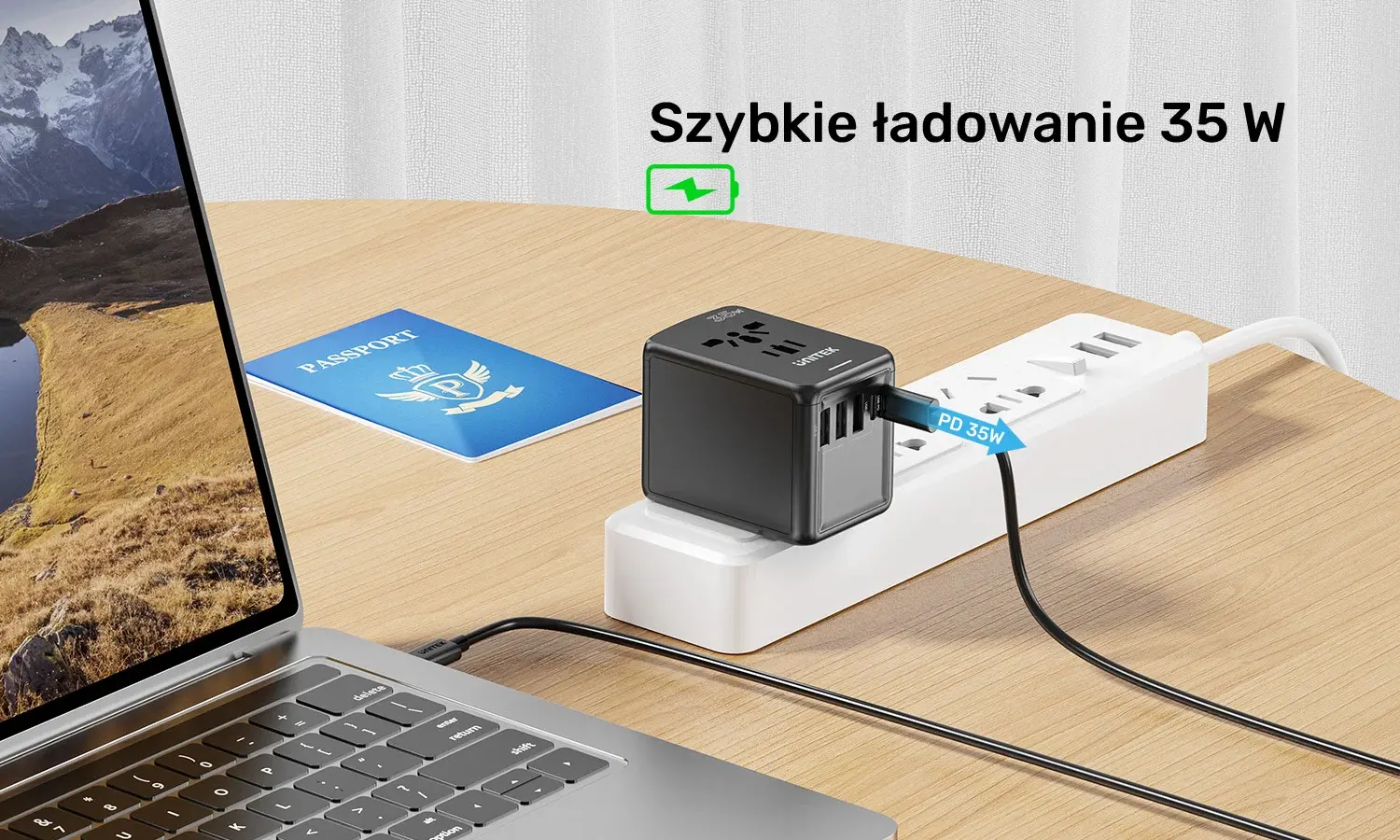 Ładowarka podróżna Unitek P1121ABK01 EU/US/UK/AUS PowerDelivery 35W