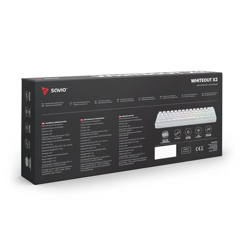 Klawiatura mechaniczna Savio Whiteout X2 Outemu Red Hot Swap Biały
