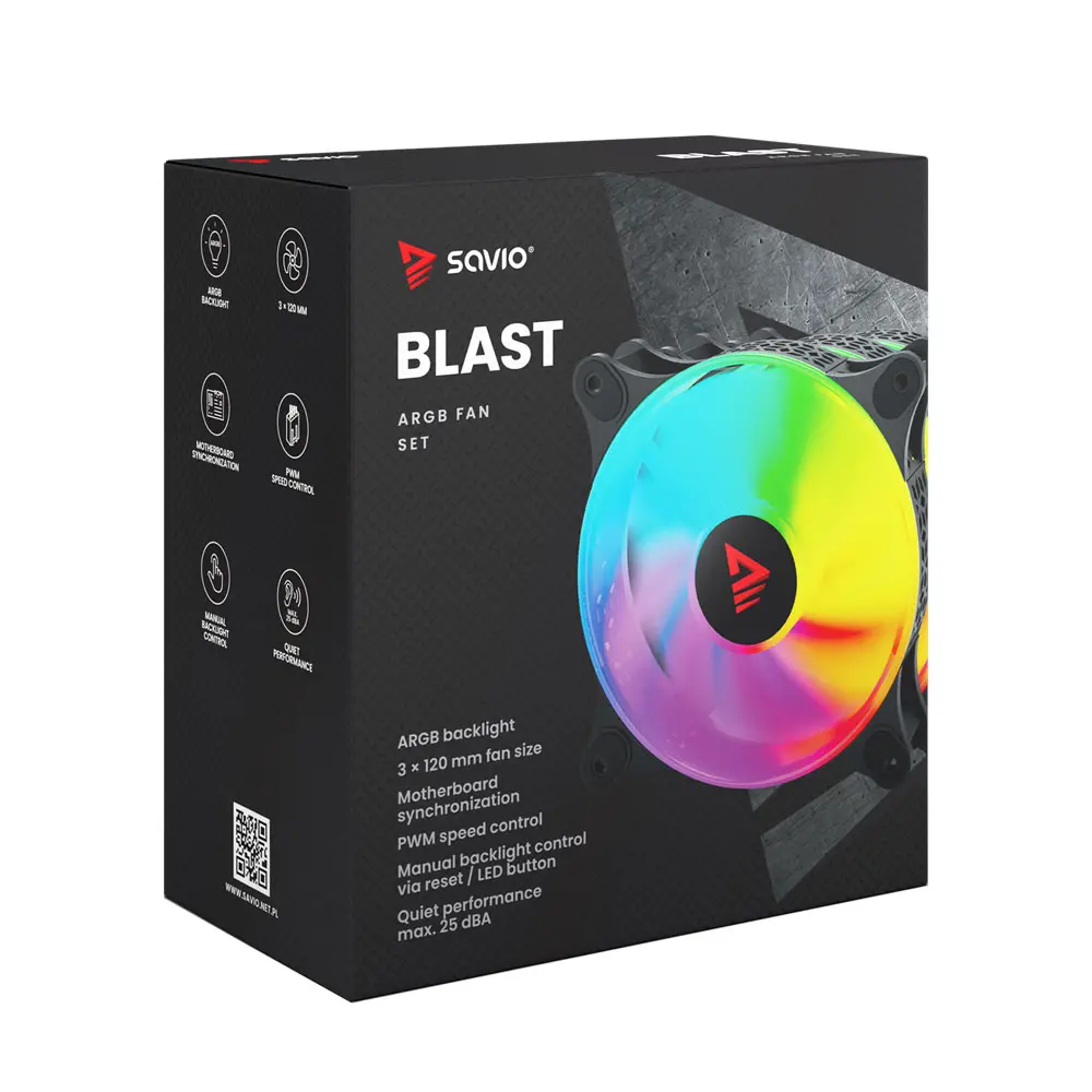 Wentylator Savio Blast Fan Set 120mm 3 szt. ARGB Czarny