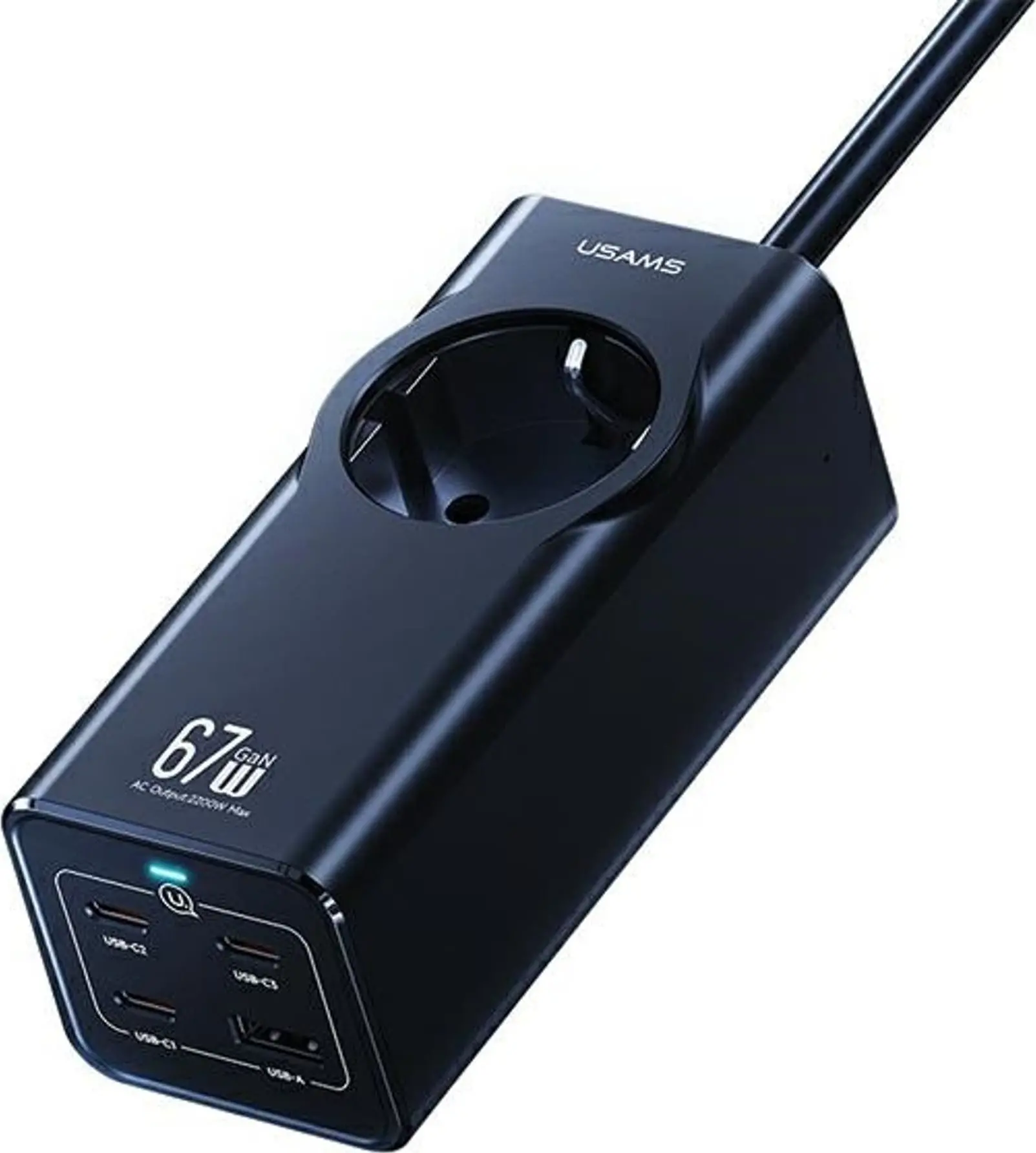 Listwa USAMS CC225TC01 1 gniazdo 3x USB-C 1x USB-A 67W 1,5m Czarny