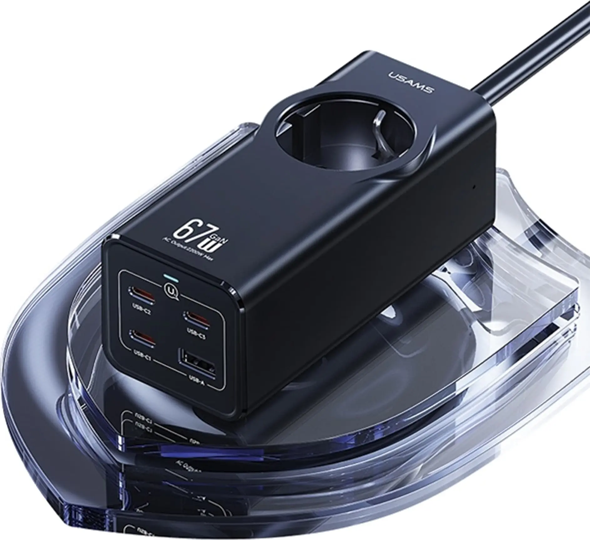 Listwa USAMS CC225TC01 1 gniazdo 3x USB-C 1x USB-A 67W 1,5m Czarny