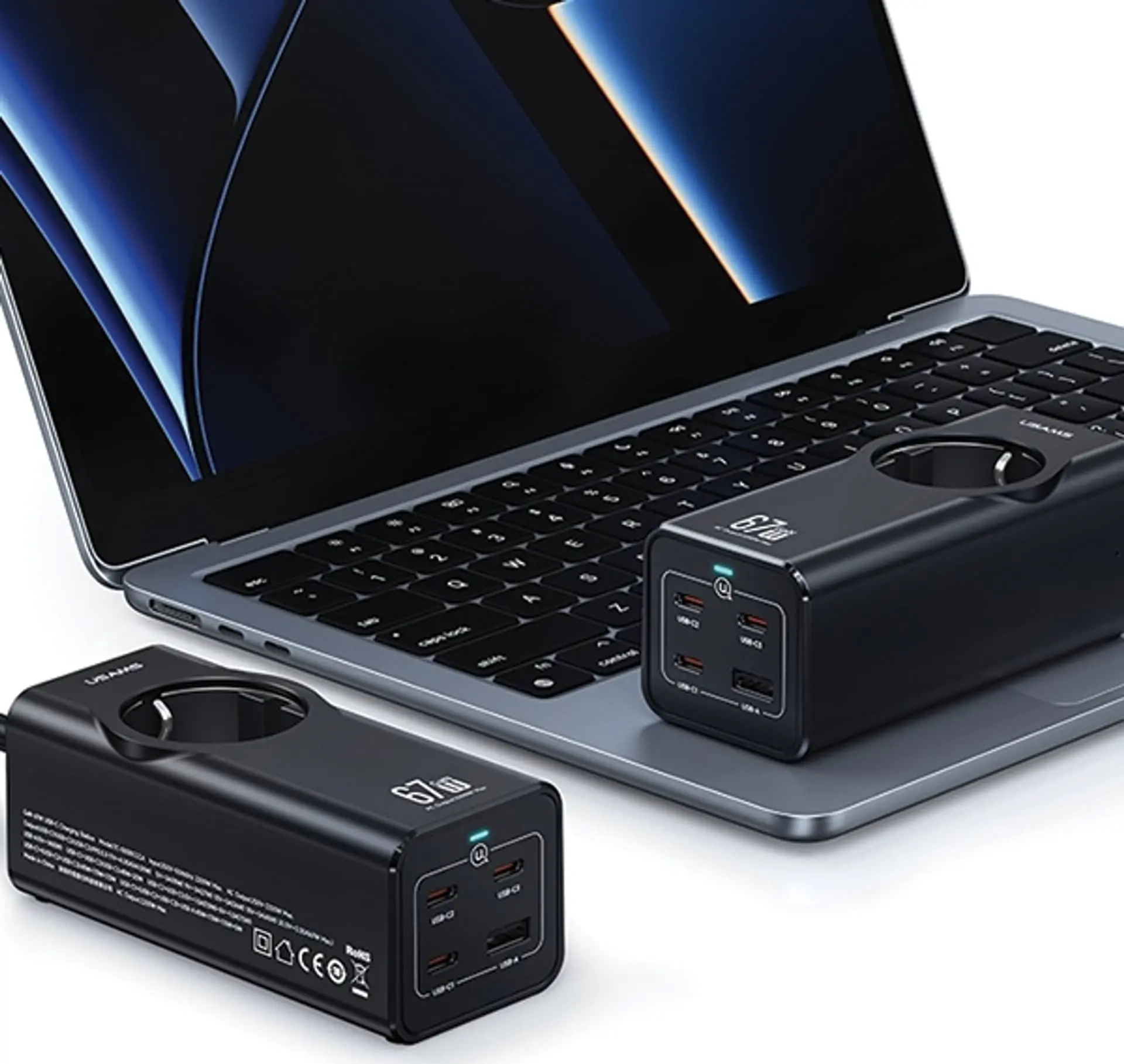Listwa USAMS CC225TC01 1 gniazdo 3x USB-C 1x USB-A 67W 1,5m Czarny