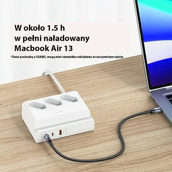 Listwa USAMS CC160TC01 3 gniazda 2xUSB-C USB-A 65W 2m Biały