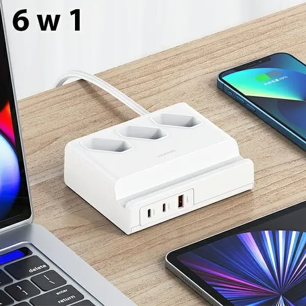 Listwa USAMS CC160TC01 3 gniazda 2xUSB-C USB-A 65W 2m Biały