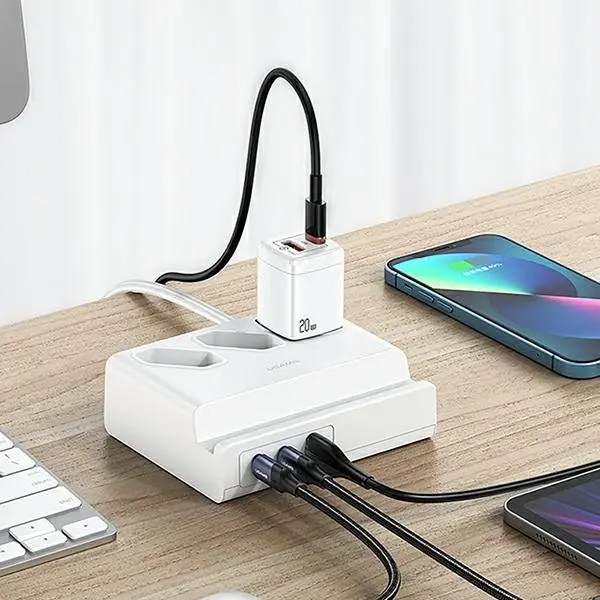 Listwa USAMS CC160TC01 3 gniazda 2xUSB-C USB-A 65W 2m Biały