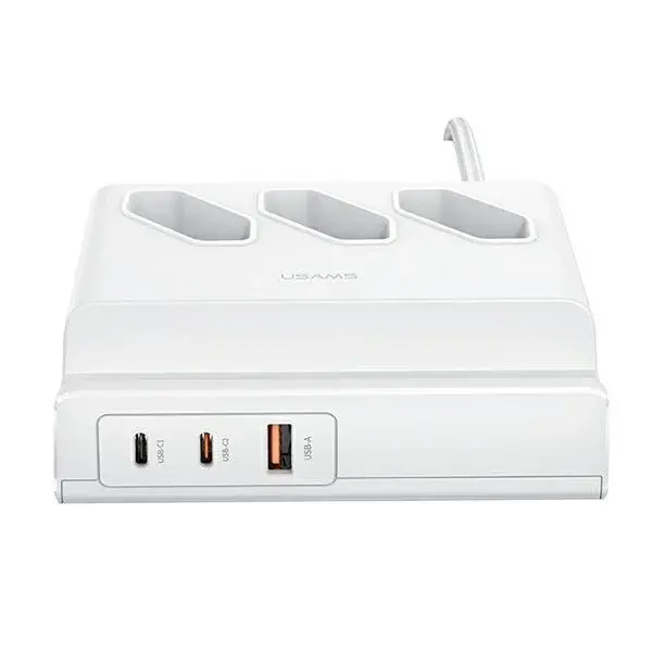 Listwa USAMS CC160TC01 3 gniazda 2xUSB-C USB-A 65W 2m Biały