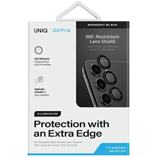 Szkło hartowane UNIQ Optix Aluminium Camera Lens Protector do Samsung Galaxy S24 Czarny
