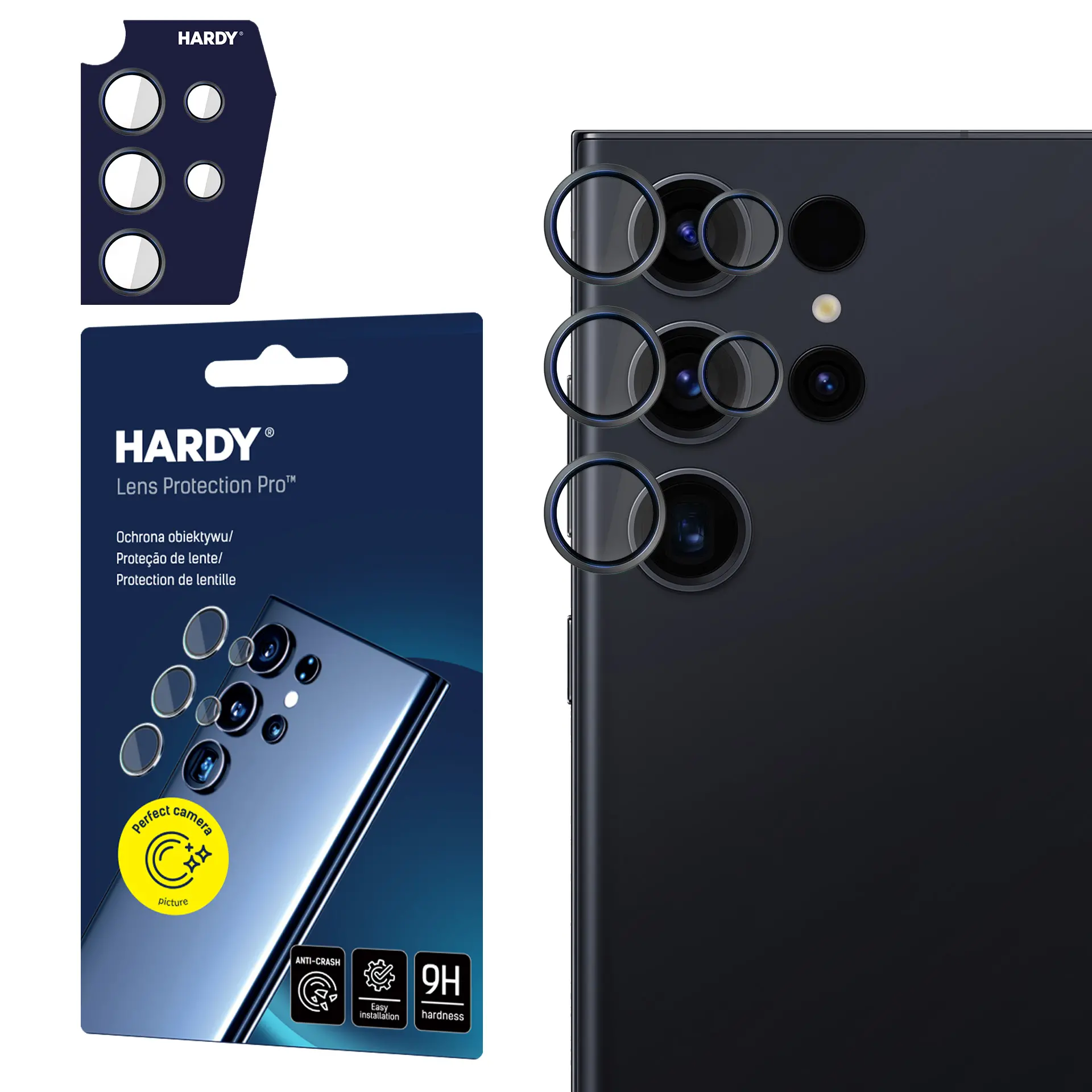 Szkło hartowane 3mk Hardy Lens Protection Pro Black na aparat Samsung Galaxy S23 Ultra