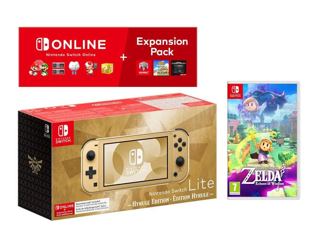 Konsola Nintendo Switch Lite Hyrule Edition + NS Online 365dni + Expansion Pack + The Legend of Zelda Echoes of Wisdom