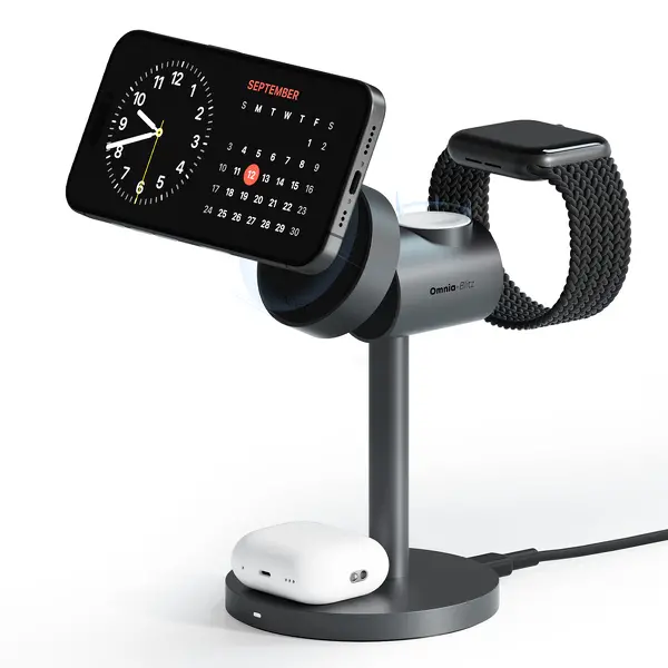 Ładowarka indukcyjna Aukey 3w1 Qi2.0 15W Szary