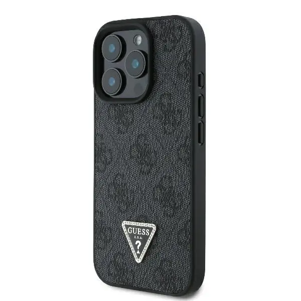 Etui Guess hardcase Leather 4G Triangle Strass iPhone 16 Pro Max Czarny