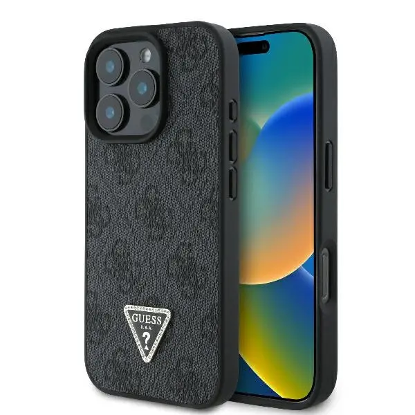 Etui Guess hardcase Leather 4G Triangle Strass iPhone 16 Pro Max Czarny