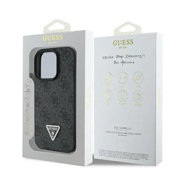 Etui Guess hardcase Leather 4G Triangle Strass iPhone 16 Pro Max Czarny