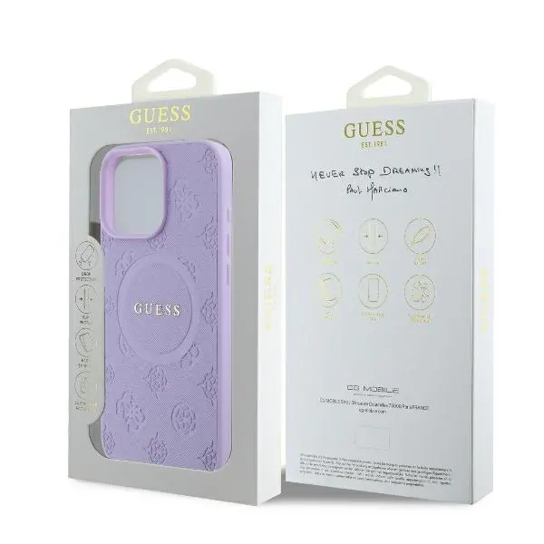 Etui Guess Saffiano Peony Classic Logo MagSafe do iPhone 16 Pro Max Fioletowy