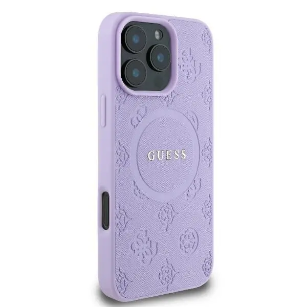 Etui Guess Saffiano Peony Classic Logo MagSafe do iPhone 16 Pro Max Fioletowy