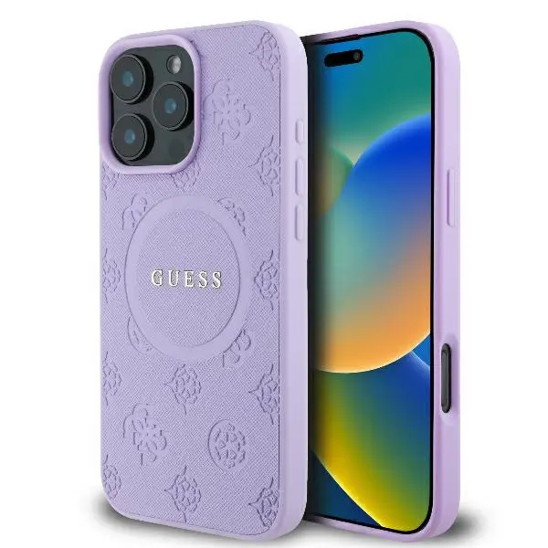 Etui Guess Saffiano Peony Classic Logo MagSafe do iPhone 16 Pro Max Fioletowy