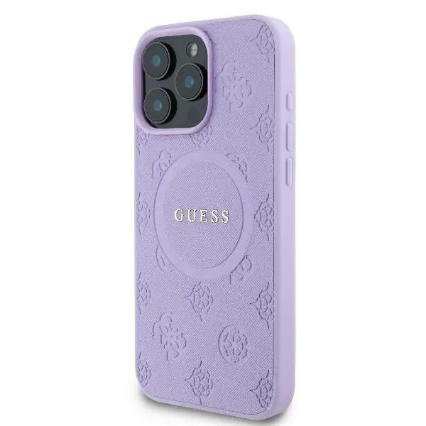 Etui Guess Saffiano Peony Classic Logo MagSafe do iPhone 16 Pro Max Fioletowy