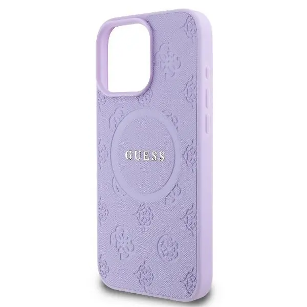 Etui Guess Saffiano Peony Classic Logo MagSafe do iPhone 16 Pro Max Fioletowy