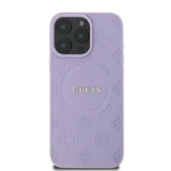Etui Guess Saffiano Peony Classic Logo MagSafe do iPhone 16 Pro Max Fioletowy