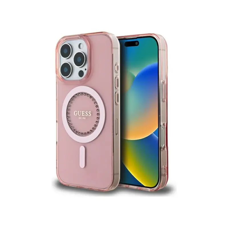 Etui Guess IML Rhinestones MagSafe do iPhone 16 Pro Max Różowy